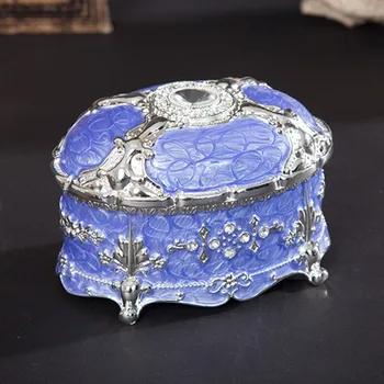 

Necklace Display Vintage Jewelry Box Retro Enamel Home Organizer Holder Collection European Style Gift Travel Portable Oval Case