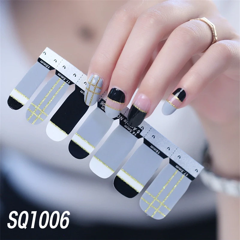 SQ1006 14 стикеров/листов, корейская мода, цветные наклейки для ногтей, французские накладки для ногтей, наклейки для лака для ногтей, японское искусство для ногтей, предварительно спроектированные, Прямая поставка - Цвет: SQ1006