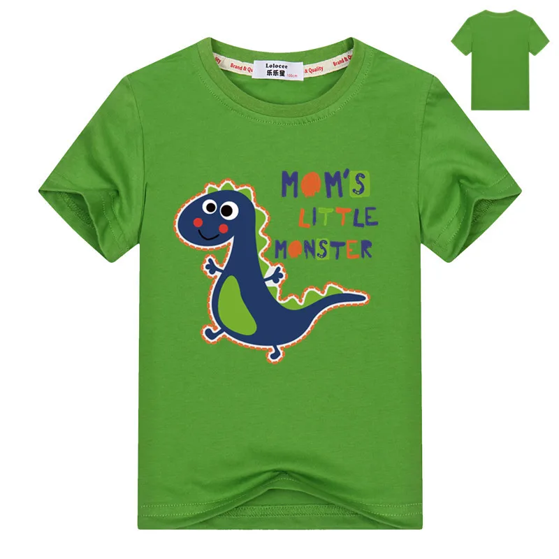 Летняя одежда для девочек и мальчиков Забавные футболки T-Rex для мальчиков, рубашка с динозаврами Детские футболки с рисунками из мультфильмов для детей Детская футболка Мода с рисунком в виде маленьких монстров верхняя одежда хлопковая футболка - Цвет: Green