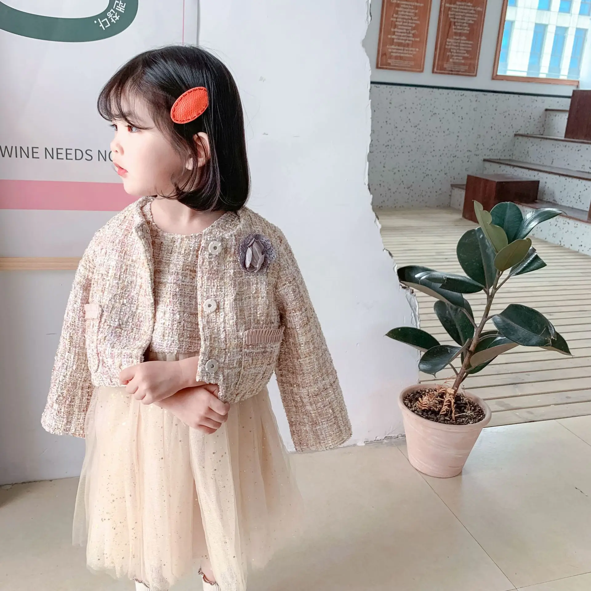 

2019 Autumn New Arrival Girls Fashion Princess 2 Pieces Suit Coat+vest Dress Kids Sets with Chest Floral