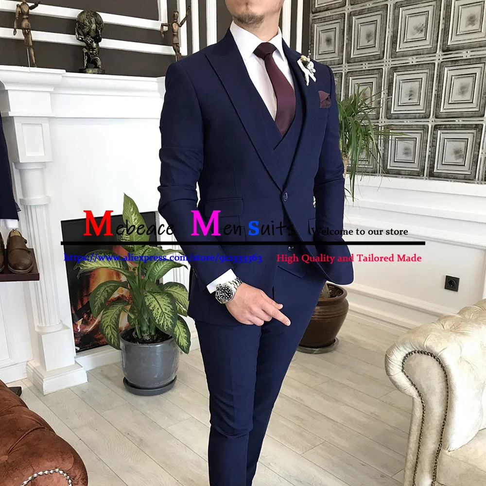 

Men Slim Suits Classic Formal Office Business 3 Piece Tuxedo Sets Fashion Wedding Groom Blazer Terno Masculino Jacket+Vest+Pants