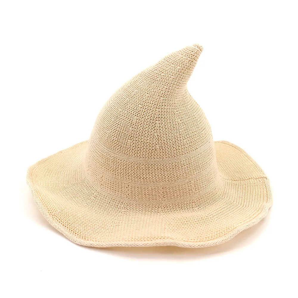 Шапка ведьмы, разноцветная вязаная шапка, Женская остроконечная овечья модная шерстяная шапка для Хэллоуина
