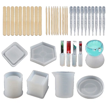 

41Pcs DIY Coaster Cup Pen Soap Candle Holder Resin Molds Ashtray Flower Pot Pendant Resin Casting Molds Kit Art Molds