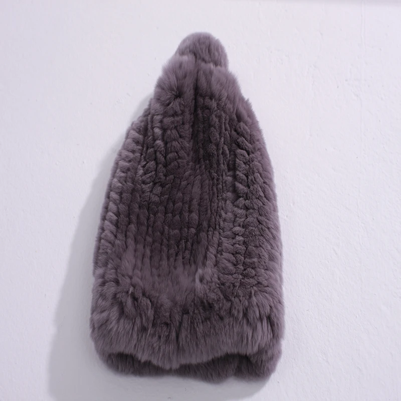 Real rex rabbit fur hat women winter knitted fur beanies cap with fur pom poms new thick female cap Elastic Soft warm