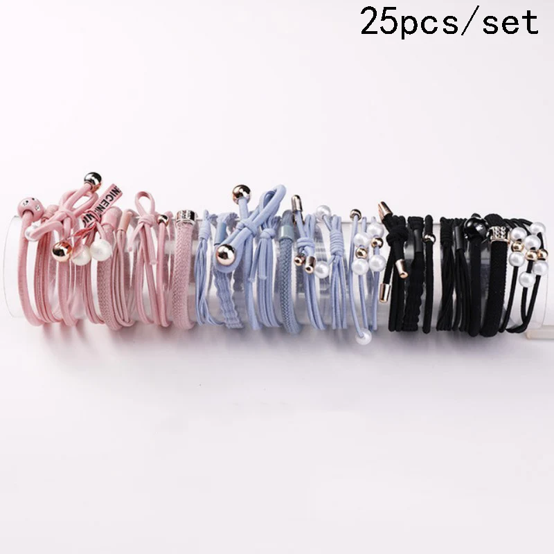 set 23 8/12/16/20/25 шт. Для женщин; обычная блузка для девочек; платье с жемчужинами; резинка для волос, обтянутая тканью; трикотажные резинки для волос хвост держатель повязки для волос аксессуары для волос комплект - Цвет: set 23
