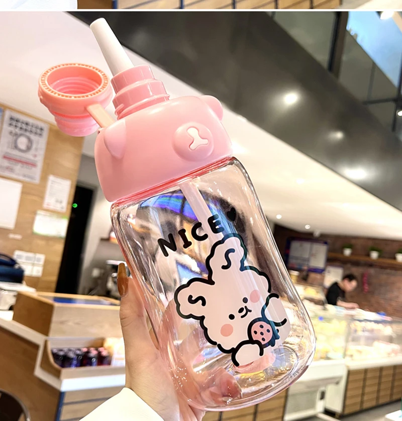 Cute Water Bottle Coffee Juice Milk Tea Plastic Cold Cups Lid Straw  Portable - Water Bottles - Aliexpress