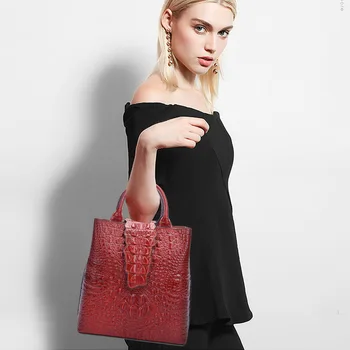 

Crocodile Women's Leather Bags European and American Retro 2020 New Women's Handbag Full-Grain Leather Shoulder Tote Bag Women