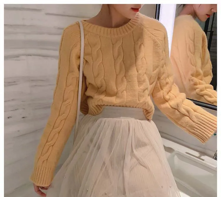 

femininas Women Pull Sweaters 2019 New Yellow Sweater Jumpers Candy Color Harajuku Chic Short Sweater Twisted Pull