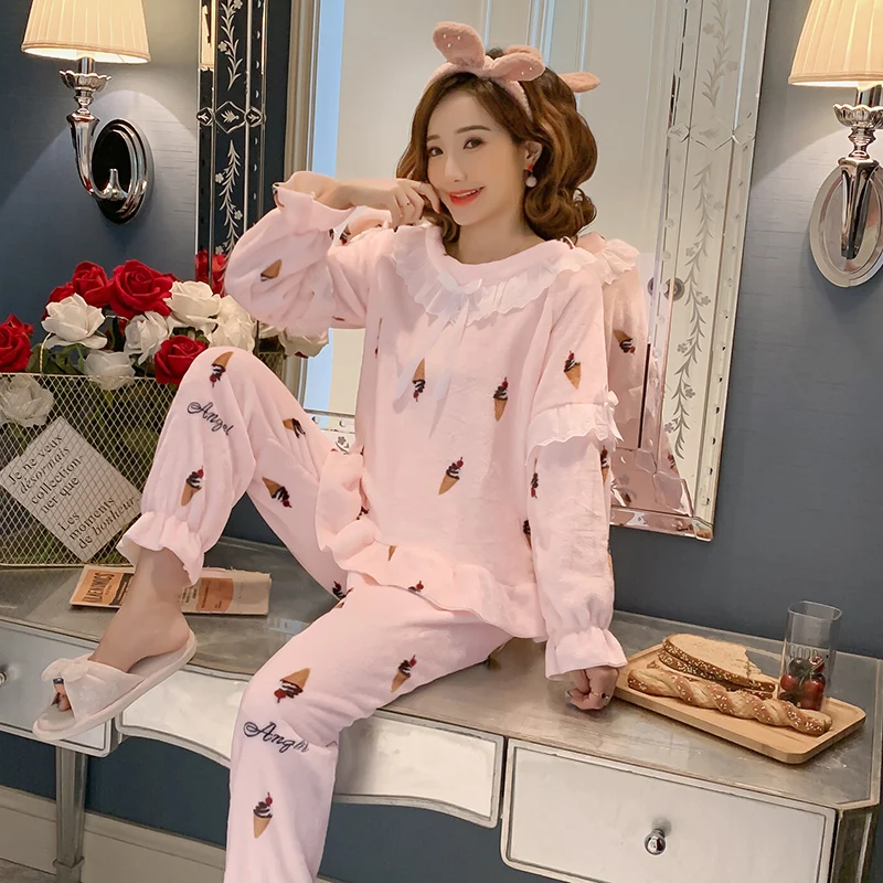 Рождественская Пижама для женщин WAVMIT Зимняя шерстяная теплая бархатная