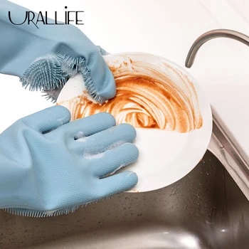 

Urallife JJ Magic Silicone Cleaning Gloves Insulation Non-slip Dishwashing Glove Double-sided Wear Gloves for Home Kitchen Wife