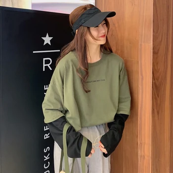 

Women Autumn Harajuku Style Fake 2 Piece Bottoming Shirt Thick Pullover Top Long Sleeve Sweatshirt