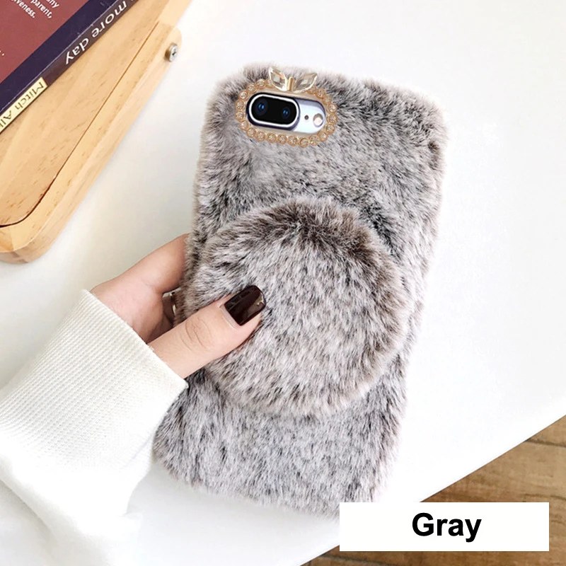 Gray Для samsung Galaxy Note 10 Plus, 5G, 9, 8, S10, S10e, S9, S8 Plus, чехол, плюшевый, магнитный, зеркальный, теплый, ручной, мягкий, зимний чехол, подставка, Funda - Цвет: Gray
