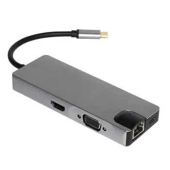 

8 in 1 Type-C HUB USB-C to 4K HDMI 2 USB3.0 RJ45 PD VGA TF Memory Card Converter Adapter Extension Dock Station for PC Notebook