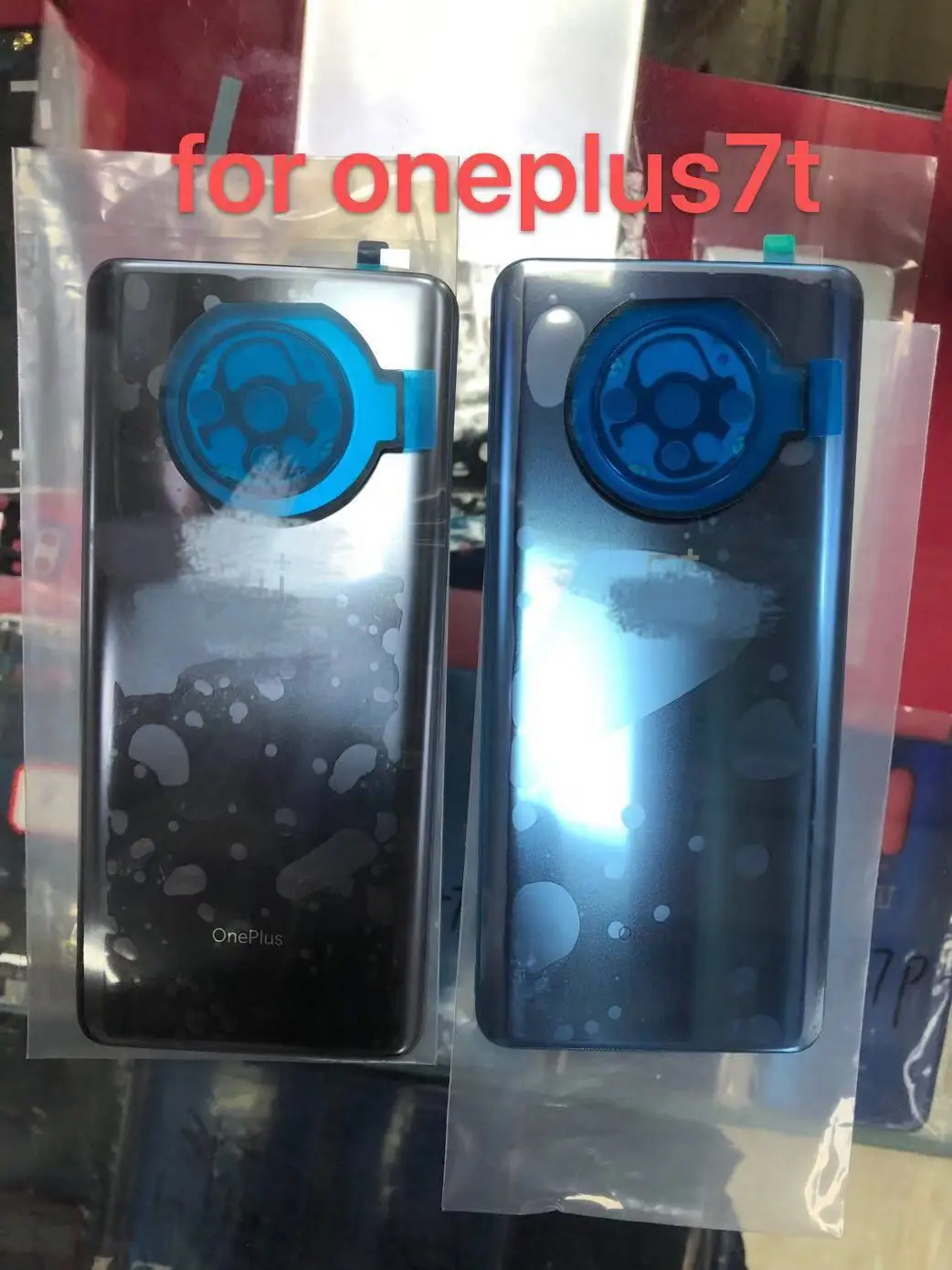 Чехол для Oneplus 7 T, задняя крышка для батареи, задний Чехол, запасные части для Oneplus 7T Pro, задняя крышка - Цвет: 7T Blue Lens