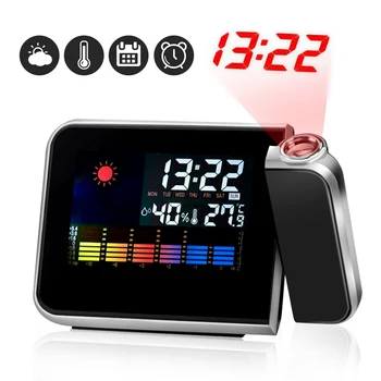 

LED Digital Projection Alarm Clock With Weather Station USB Charger Alarm Clock New Thermometer Date Display Digital Table Clock