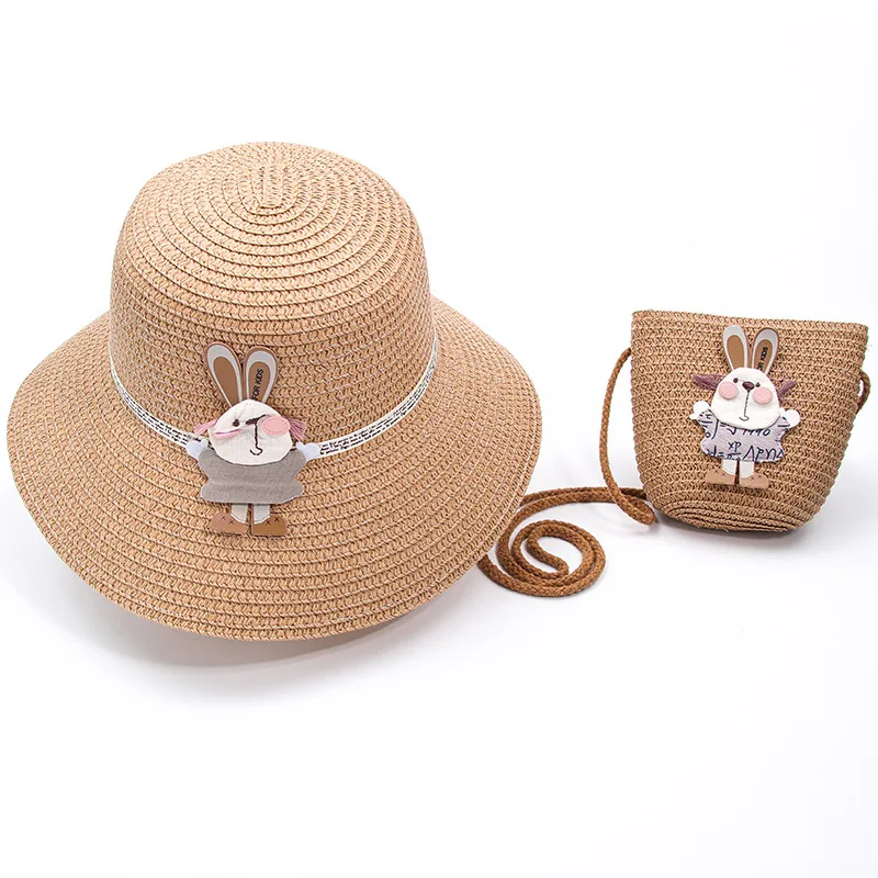 Girl kids Straw Hat Handbag Sets Child baby Outdoor travel holiday beach floppy hat bags set flower sun hat,sun protection hat