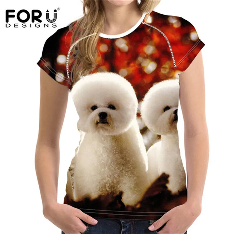 FORUDESIGNS/Kawaii Bichon Frise футболка с принтом для женщин оптовая продажа с короткими рукавами женская футболка для дам с круглым вырезом топы тонкая