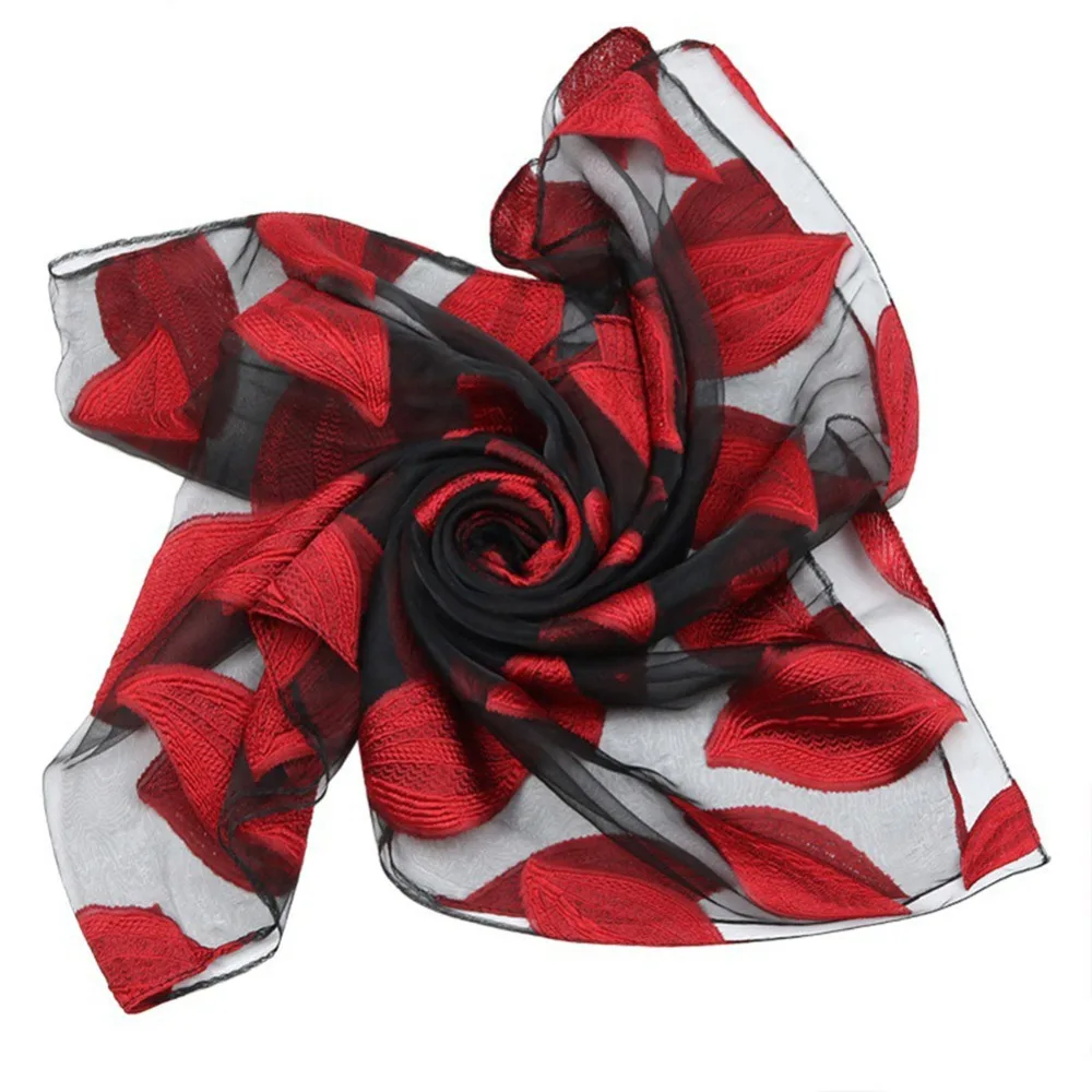 Элегантный легкий Шелковый шарф из органзы с цветочной вышивкой, Женский Повседневный цветочный солнцезащитный платок, шарфы, платки для женщин
