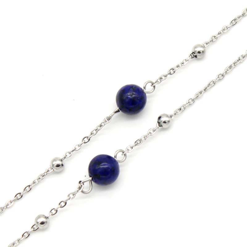 Blue Crystal Beads Silver Ball Link Eyeglasses Chain Reading Glasses Rope Sunglasses Strap Cord Holder Neck Band Accessories