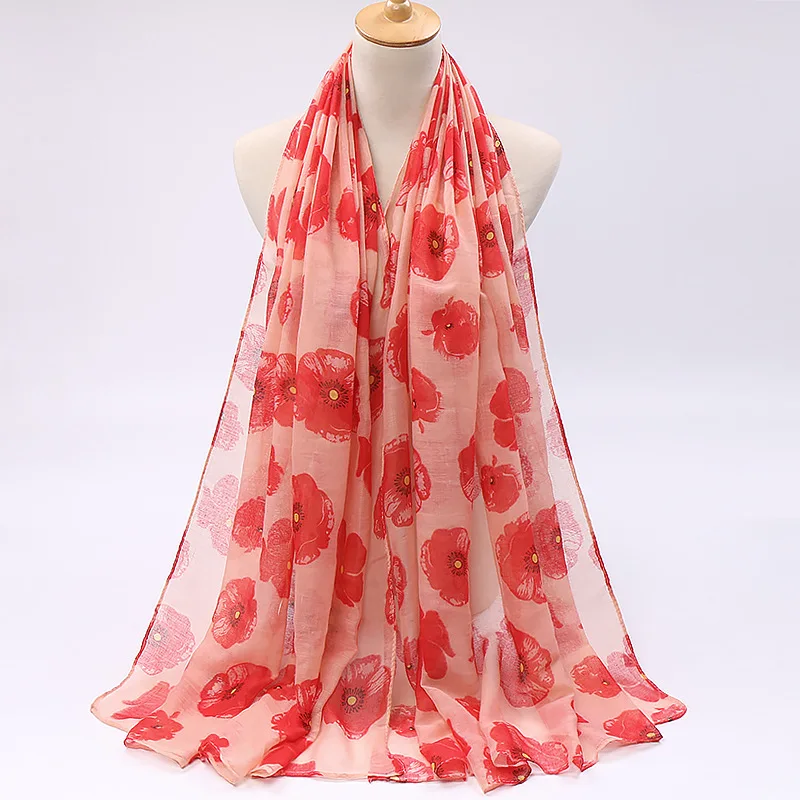 Осенне-зимний женский шарф из вуали, модные женские шарфы с цветочным принтом, шали из пашмины, банданы, мусульманский хиджаб, снуд 180*85 см