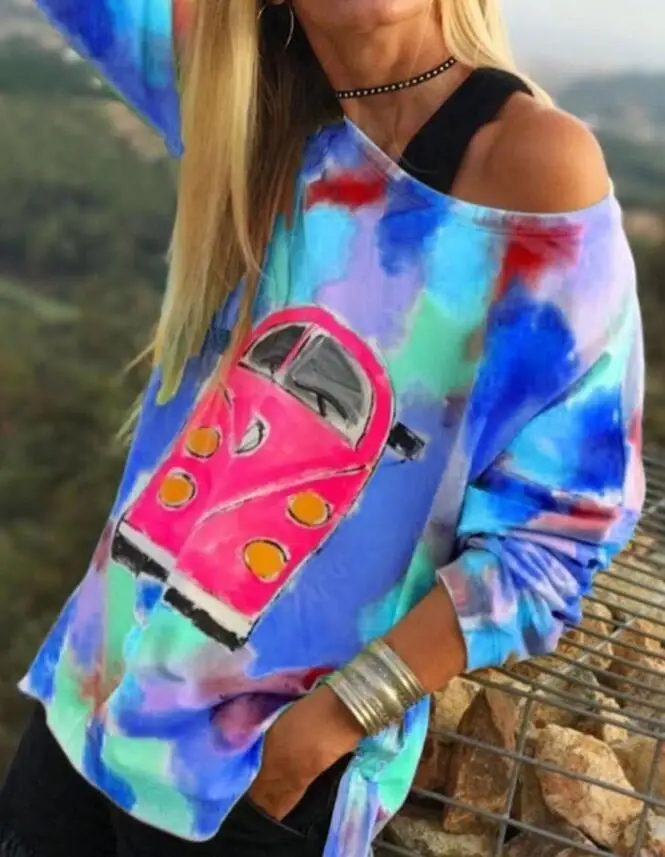 Синий Весна зима женские Boho футболки топы плюс размеры Блузки Большие цвета Befree Повседневная рубашка свободного кроя винтажные Длинные рукава - Цвет: Синий