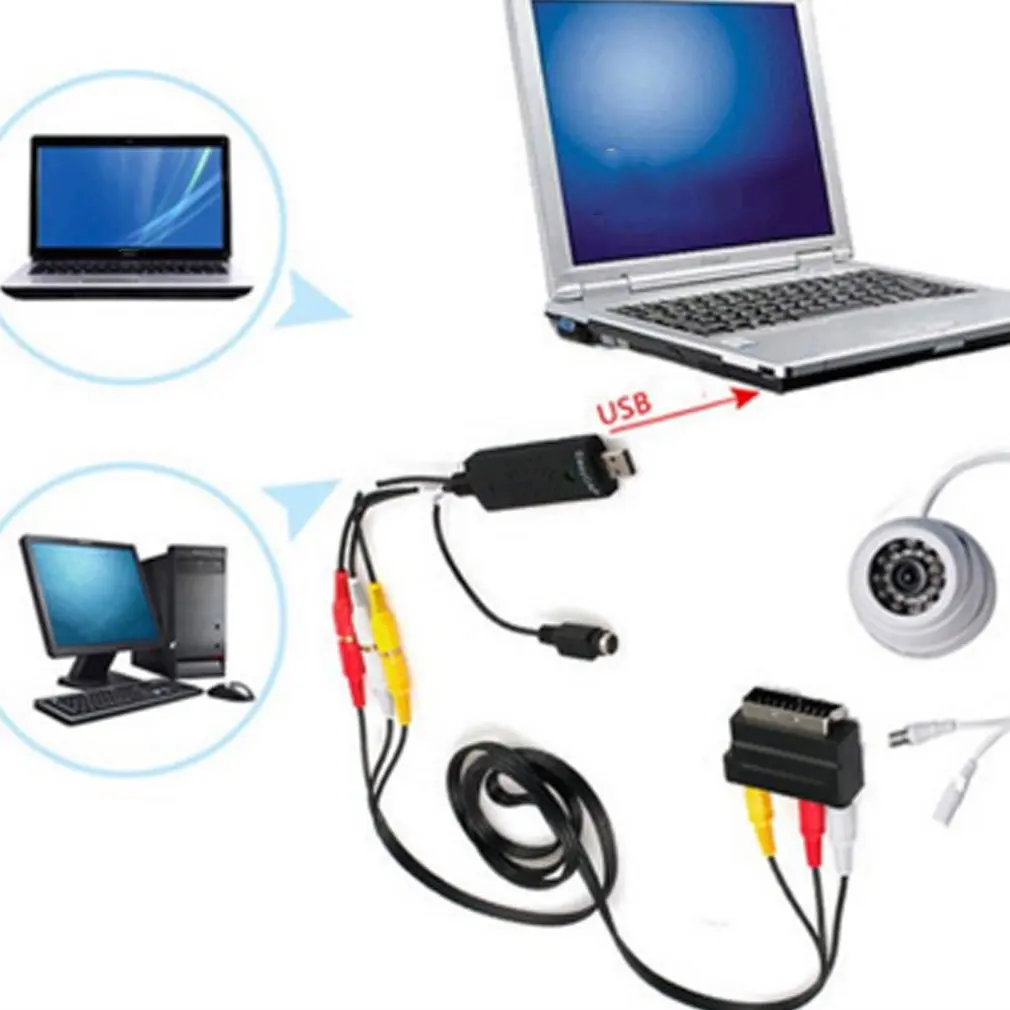 Практичный usb 2,0 Vhs конвертер DVD Захват аудио, видео комплект Scart Rca кабель для Win10 высокой производительности