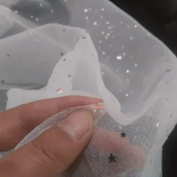 

Sequin Seersucker Fabric Transparent Sheer Drape Flowing Star Sequined Pleated Gauze Designer DIY Material Fabric Costura Telas