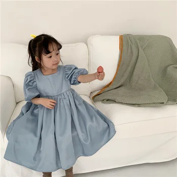 

New Dress for Girls Short Sleeve Kids Satin Clothes 80-130cm Height Fashion Kids Children Princess Dresses Girls Party Clothing