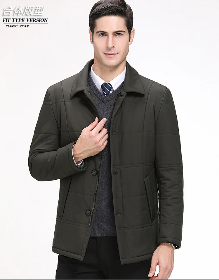 Winter New Style Men Cotton Overcoat Genuine Product Middle-aged Men's Business Pure Color Cotton Coat Boutique Daddy Cloth