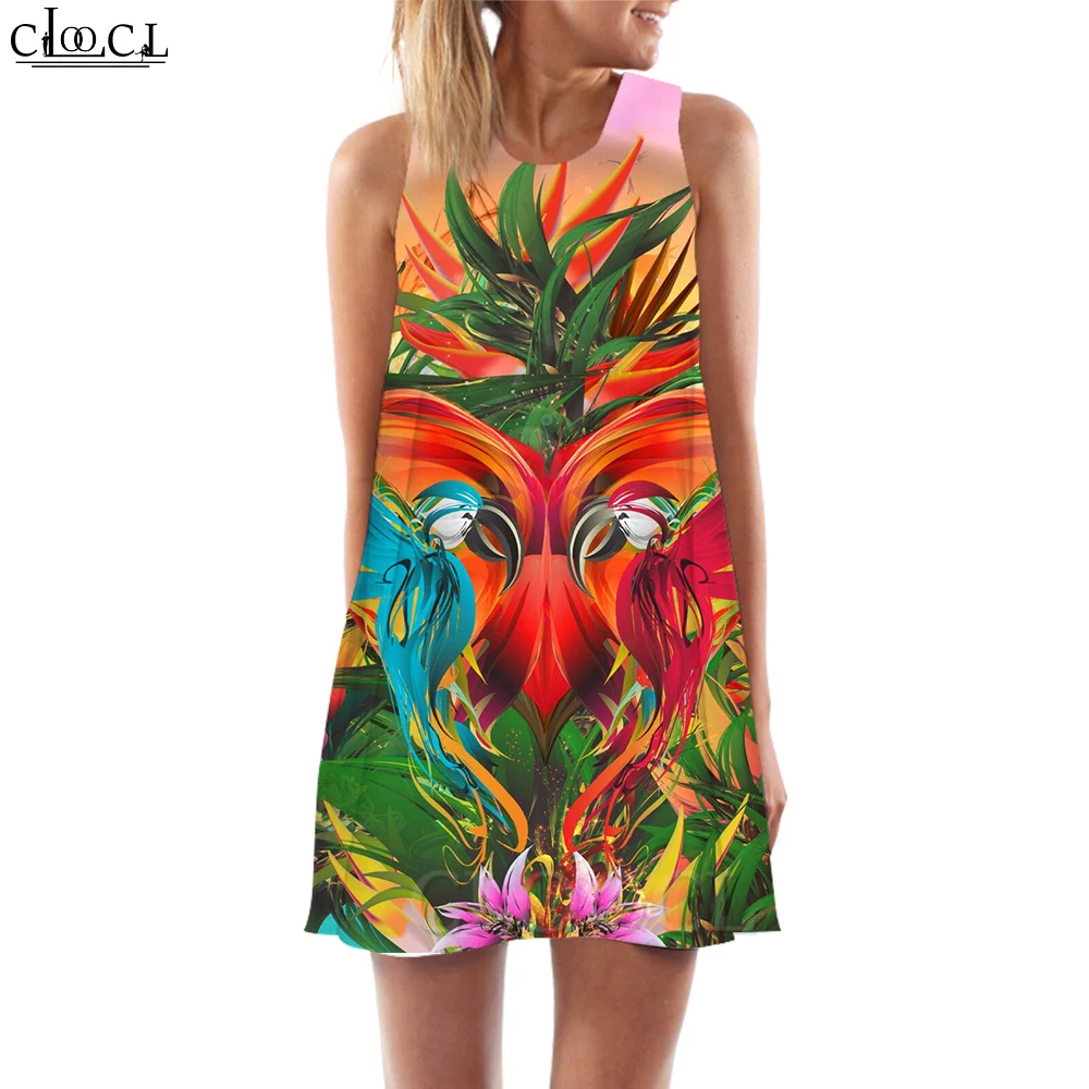 CLOOCL Women Tank Top Dress Beautiful Macaw 3D Printed Parrot Printed Dress Short Vest Daughter Clothing Sleeveless Street Dress party dresses Dresses