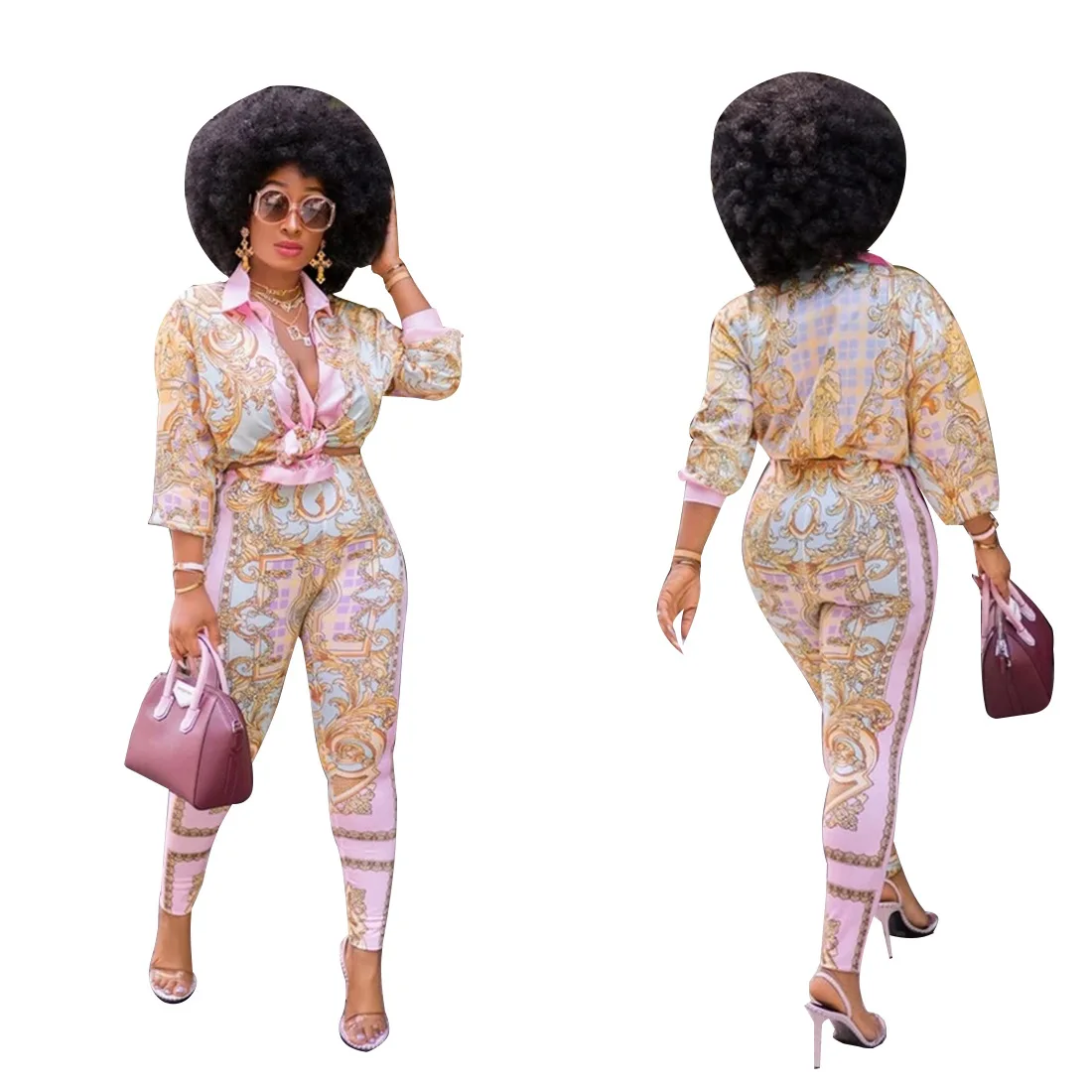 Long Sleeve Shirt Two Piece Suit African Dashiki New Fashion Women Single Breasted Cardigan Trousers Casual Suit Spring Fall