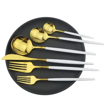

6/36PCS Flatware Cutlery 18/10 Stainless Steel Dinnerware Set Withe Gold Silverware Tableware Party Kitchen Knife Fork Teaspoon