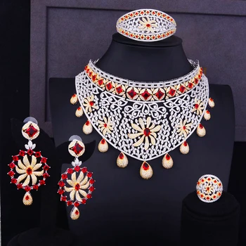 

BIG FASHION 4PCS Luxury BOLD Chokers African Jewelry Set For Women Wedding earings fashion jewelry 2020 indian jewelry Sets