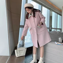 Mishow зимняя повседневная женская однотонная шерстяная розовая куртка женская модная однобортная плотная куртка с отворотом Топы MX19D9696