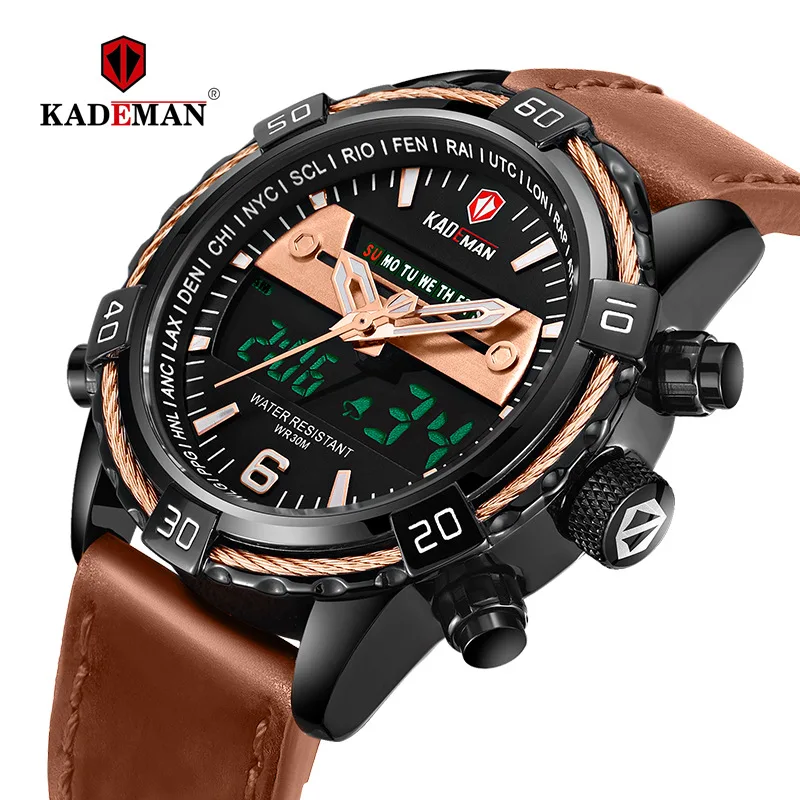 

KADEMAN Watch Men Quartz Watches Waterproof LED Dual Display Digital Military Wristwatch Men's Casual Watch Relogio Masculino