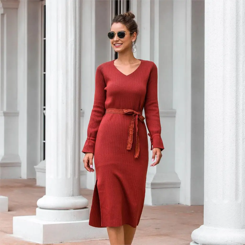 Женское трикотажное платье-свитер Foridol длинное облегающее платье макси в рубчик