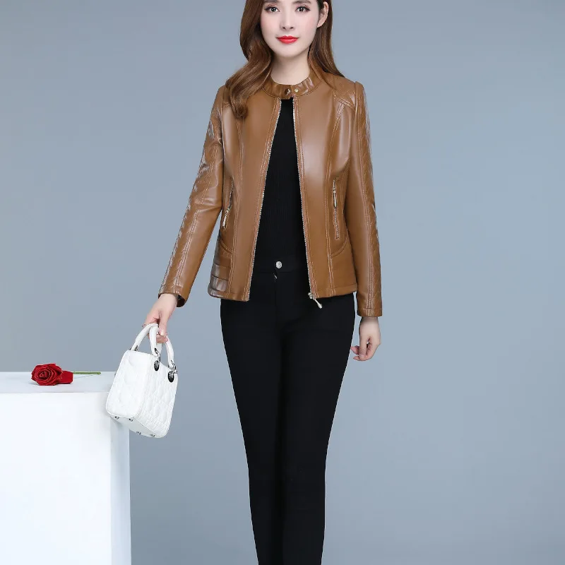 6XL осенне-зимние пальто-Кардиган Повседневная куртка из искусственной кожи на молнии с длинными рукавами плюс размер женские корейские узкие куртки пальто - Цвет: RY01Yellow