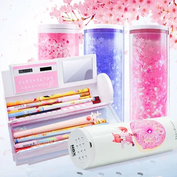 

Cute Quicksand Password Pencil Case Kawaii Multifunctional Pencil Boxs With Calculator For Kid Office School Supplies Stationery
