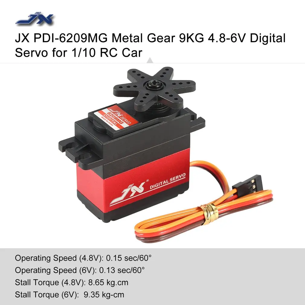 

JX PDI-6209MG 4.8V-6V 0.13sec/60 9.35kg Digital Metal Servo Aluminums Case for 1/10 RC car Kst Servo Car Part Motor Parts