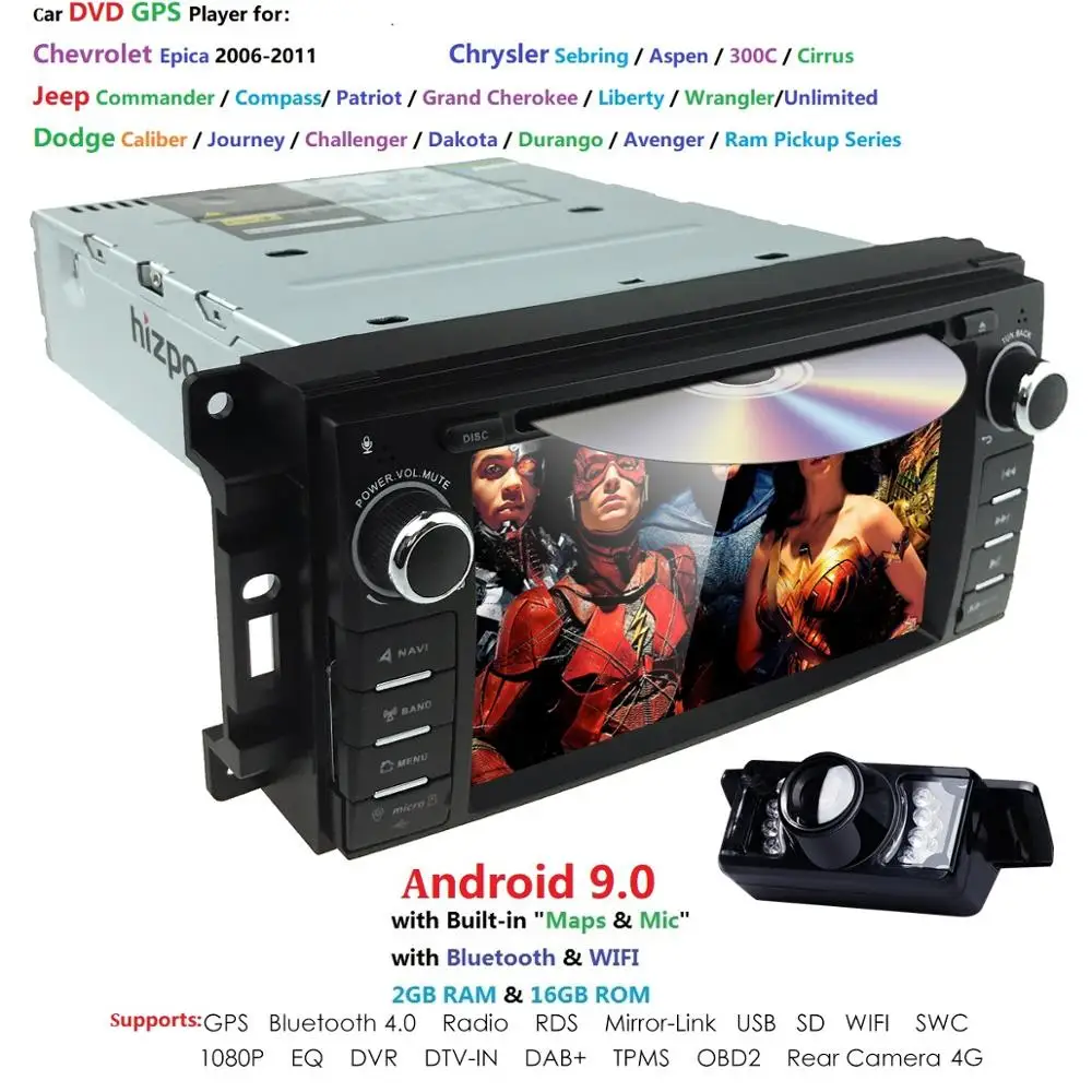 Excellent Android9.0 Car Monitor DVD Player For Wrangler Compass Grand Cherokee 2008-2011 DSP RDS Steering wheel control 4G WIFI Bluetooth 2