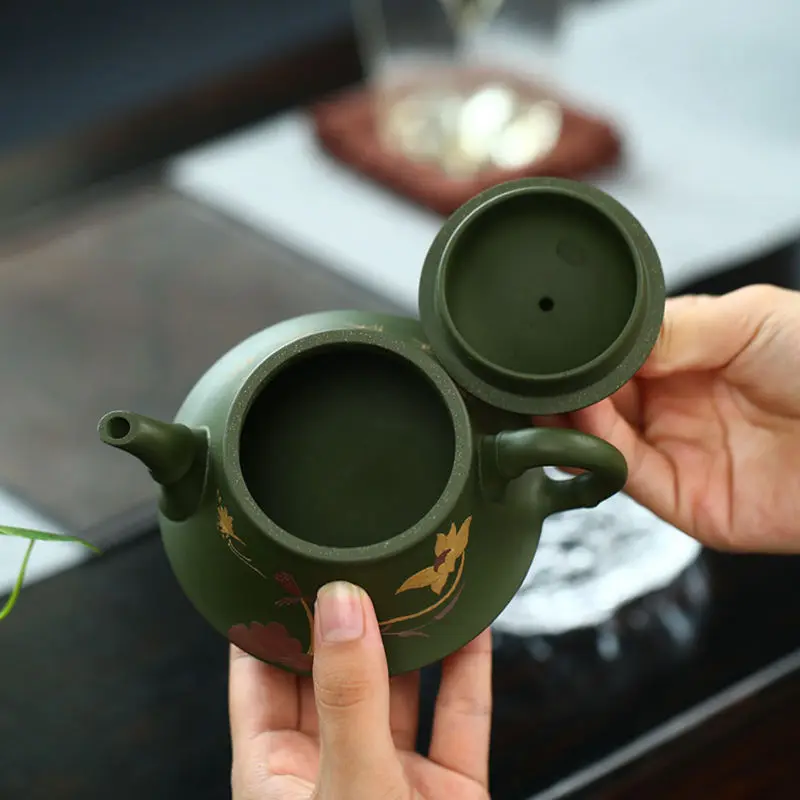 230CC Echt Handgemachte Grüne Wasserkocher Yixing Lila Ton Teekanne Puer Tee-Set Kung Fu Zisha Teegeschirr Kostenloser Versand