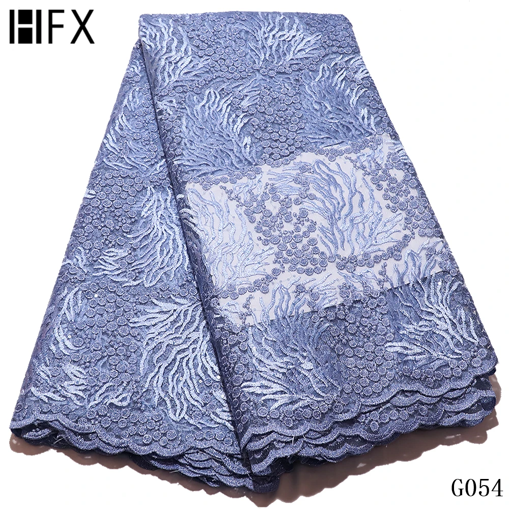 HFX, новейшая темно-синяя Тюлевая кружевная ткань высокого качества, европейская африканская модная ткань, французская кружевная ткань для нигерийского свадебного платья