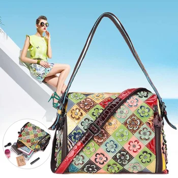 

2020 New Vintage Women Bag Genuine Leather Handbags Patchwork Floral Hand bags Fashion Crossbody Bags Bohemian Feminine Bolsa