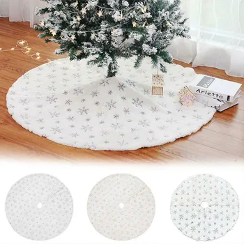 

New Christmas Tree Skirts Round Snowflake Embroidery Xmas Tree Skirt Cover Decor DNJ998
