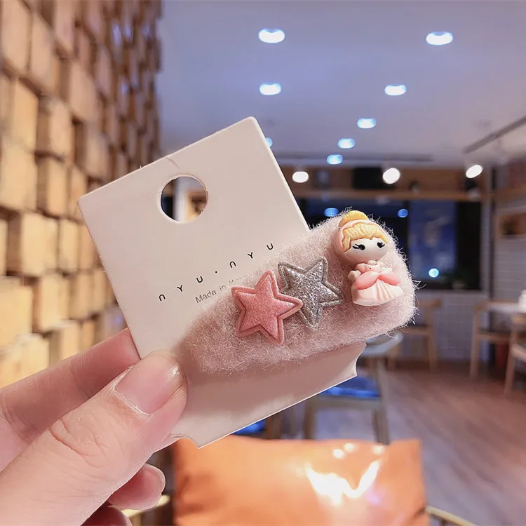 Осенний корейский милый красочный мультфильм маленькая принцесса звезды плюшевый BB клип модные милые девушки детские шпильки головные уборы - Цвет: 1