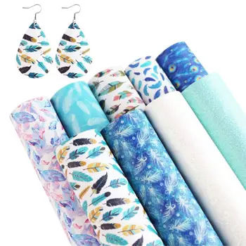 

9 Assorted Colors Blue Feather Leather Sheet A4 Size Earrings Bows Making Synthetic Vinyl Fabrics Jewelry Purses Crafts