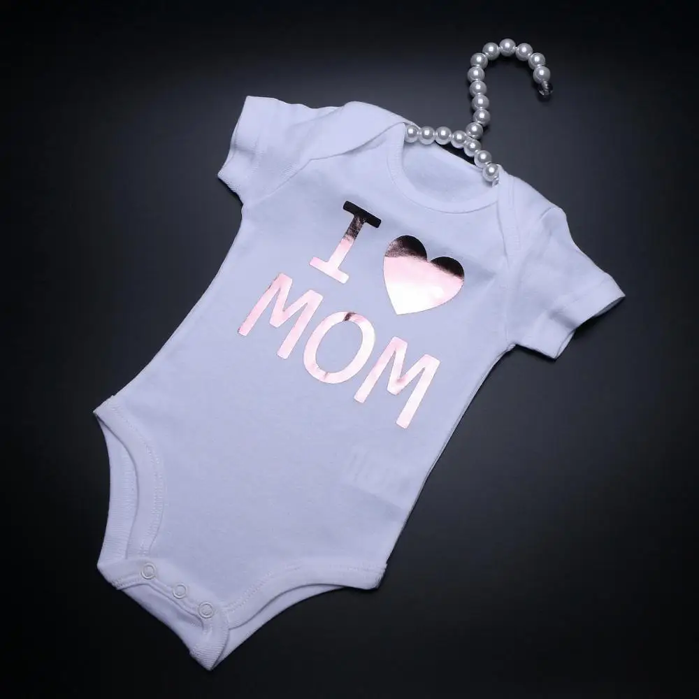 Newborn Bodysuits I Love Dad Mom Letters Print White Onesie Short Sleeves Baby Boy Girl Bodysuits Tiny Cottons Summer Pajama