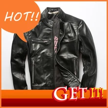 Новинка, Мужская мотоциклетная куртка из овечьей кожи, осенне-зимняя теплая винтажная куртка большого размера, брендовые черные пальто высшего качества