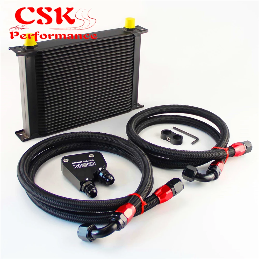 Best Price 28 Row 248mm AN10 British Oil Cooler Kit+Female Sandwich Plate Adapter Fits For LS1 LS2 LS3 LSX VE HSV VZ DRAG Black