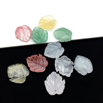 

2Pcs/Pack Leaf Pendants Natural Semi-precious Stone Crystal Rose Quartz Pumpkin Carved Foliage Leaves DIY For Jewelry Earrings